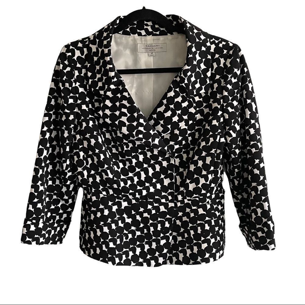 TAHARI ASL Black & White Graphic Printed Hidden Button Front Blazer Jacket 8P